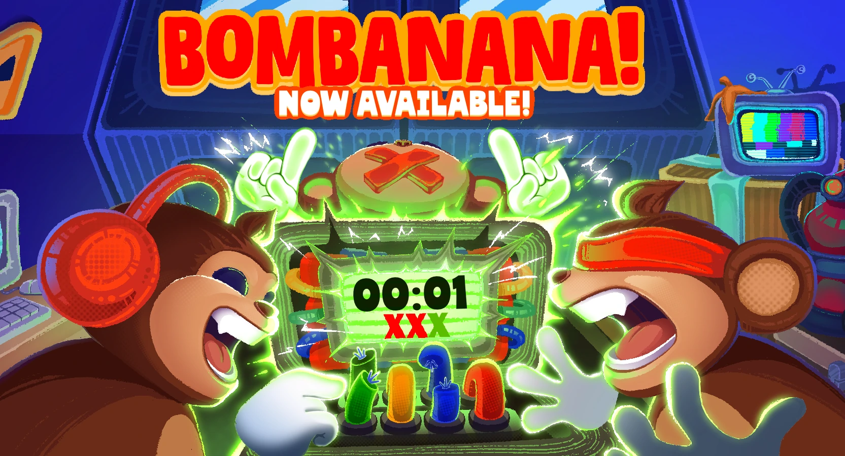 BOMBANANA! — two monkeys screaming at a bomb with one second left