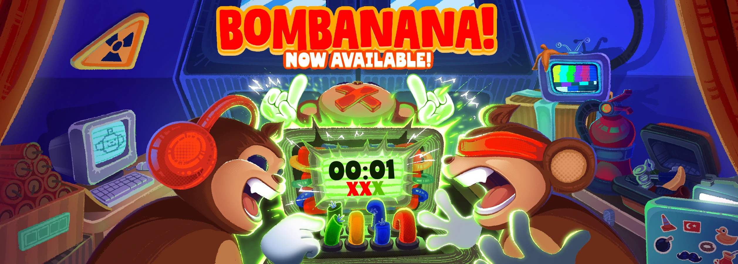 BOMBANANA! — two monkeys screaming at a bomb with one second left